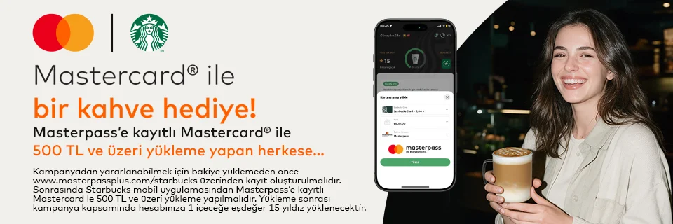 Anadolubank Mastercard ile Starbucks® Mobil’de 500 TL ve üzeri yüklemelerde 15* hediye