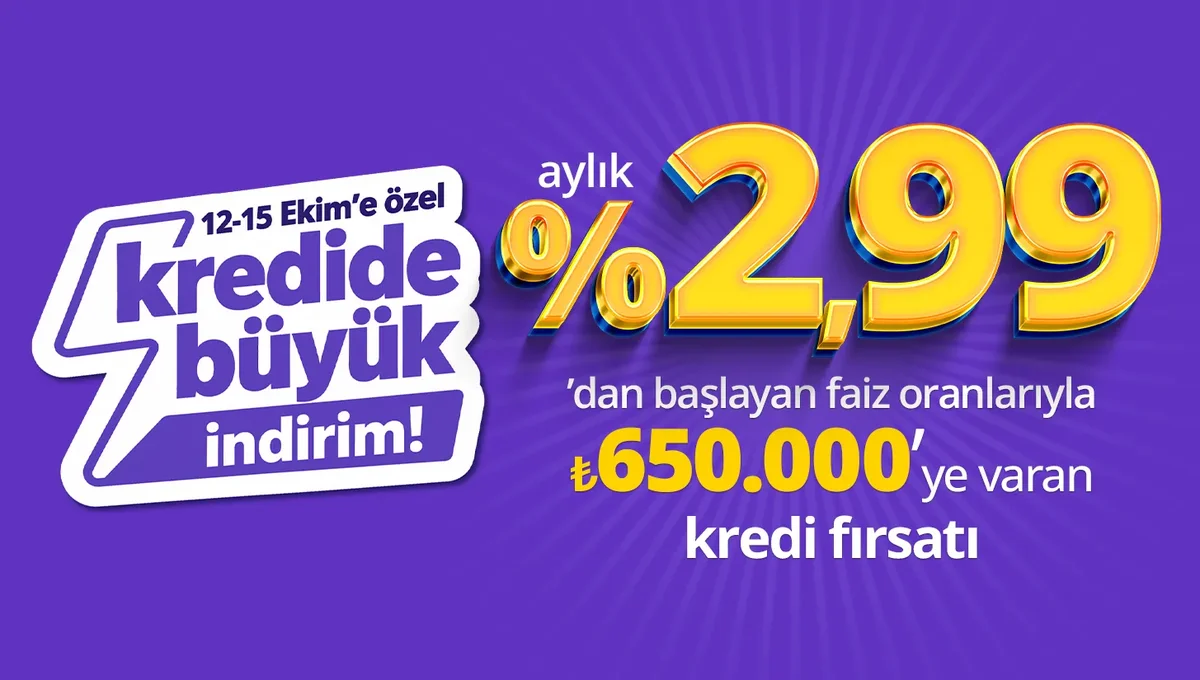 Aylık %2,99'dan Başlayan Faizlerle ₺650.000'ye Kadar Kredi Fırsatı