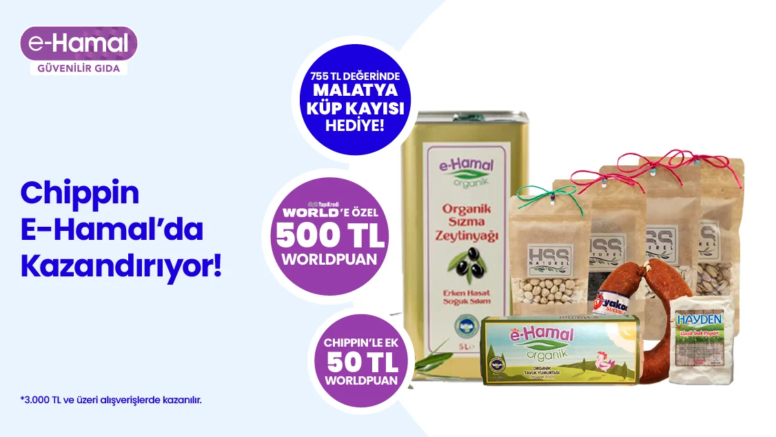 E-hamal.com’da 3.000 TL Alışverişinize 500 TL Worldpuan ve 755 TL Değerinde Malatya Küp Kayısı!