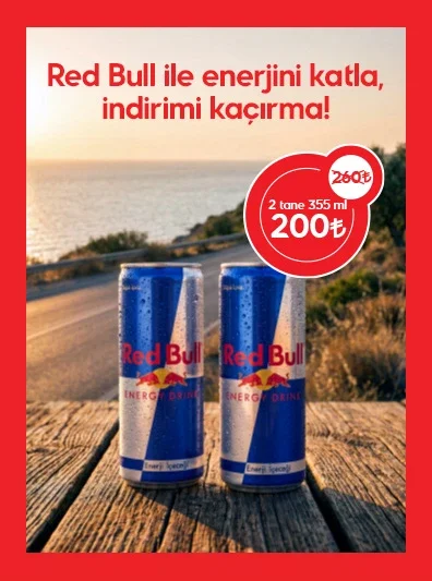 İki tane Redbull 355 ml 260 TL yerine 200 TL
