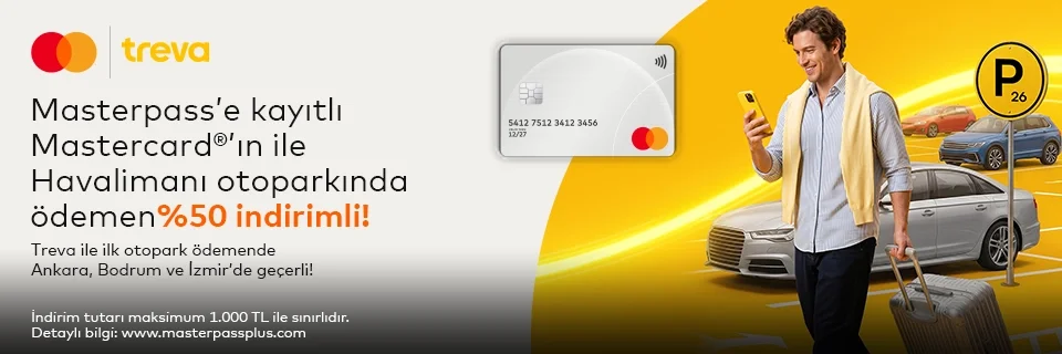 Masterpass'e kayıtlı Anadolubank Mastercard sahiplerine İzmir, Bodrum ve Ankara’da Treva Mobil Uygulamasında Geçerli Otopark Ödemelerinde %50 indirim!