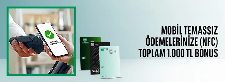 Mobil Temassız Ödemelerinize (nfc) Toplam 1.000 TL Bonus!