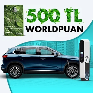 Recycle Card ile seçili elektrikli şarj istasyonlarından harcamalarınıza 500 TL Worldpuan!