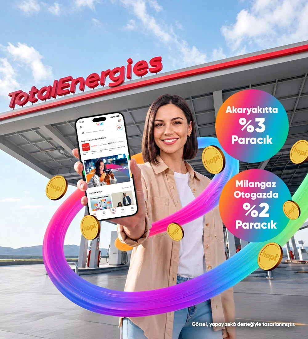 Total Club Üyeliğini Hopi'nle Eşleştir. Totalenergies İstasyonlarında 1.500 TL ve Üzeri Akaryakıt Alımlarında %3 Paracık, 700 TL ve Üzeri Milangaz Otogaz Alımlarında %2 Paracık Kazan