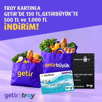 TROY ile GetirBüyük market alışverişlerinde 3.500 TL alışverişe 1.000 TL indirim!